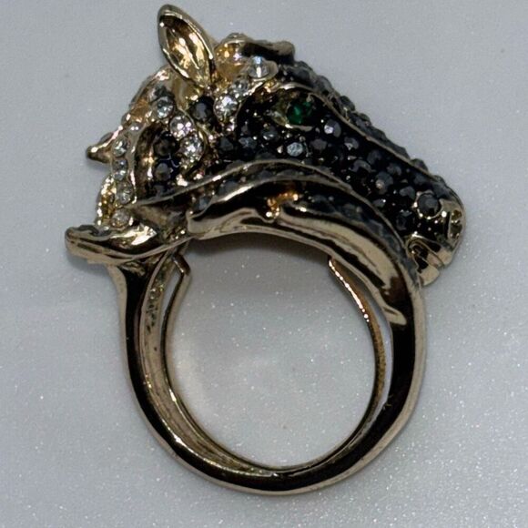 Vtg OPC CN wrap horse ring black stones Sz 8.5 gold 3D equestrian - Picture 5 of 10